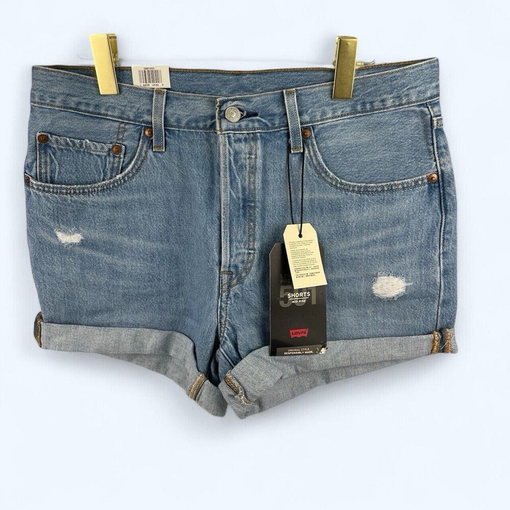 Levi's 501 Mid-Rise Distressed Cuff Denim Shorts size 30 NWT